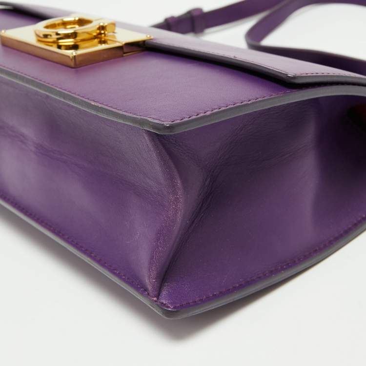 Pre Owned Salvatore Ferragamo Purple Leather Gancio Lock Top Handle Bag