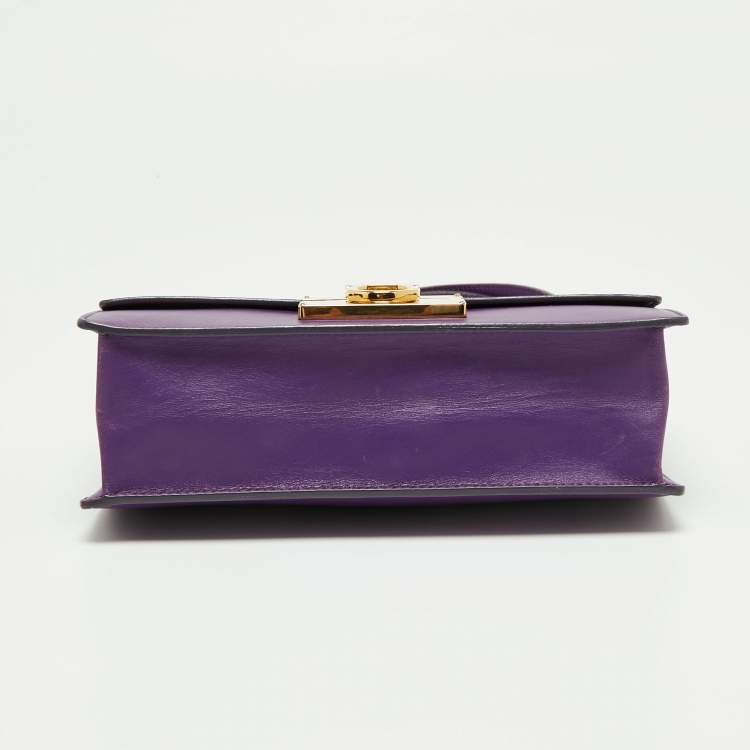 Pre Owned Salvatore Ferragamo Purple Leather Gancio Lock Top Handle Bag