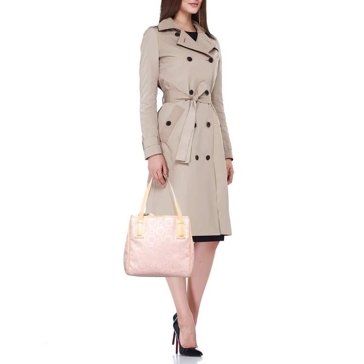 Pre Owned Salvatore Ferragamo Pink/Beige Signature Coated Canvas and Leather Tote