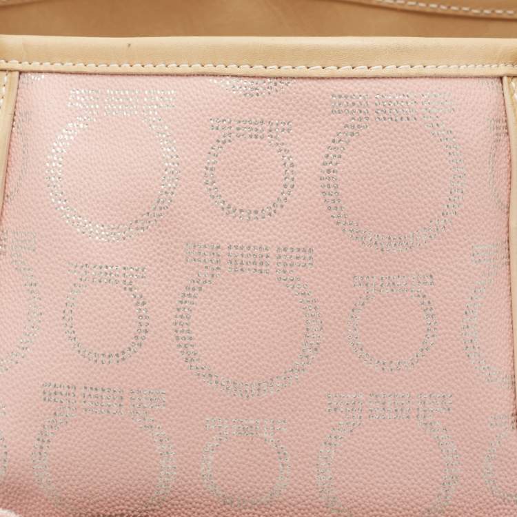Pre Owned Salvatore Ferragamo Pink/Beige Signature Coated Canvas and Leather Tote