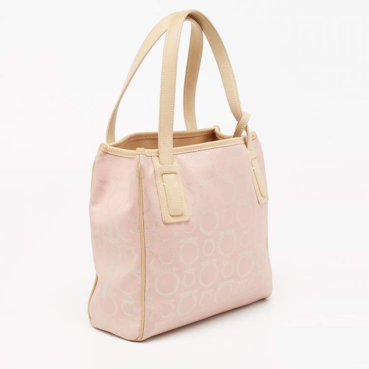 Pre Owned Salvatore Ferragamo Pink/Beige Signature Coated Canvas and Leather Tote
