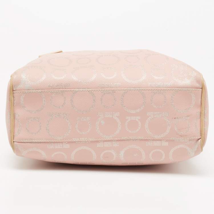 Pre Owned Salvatore Ferragamo Pink/Beige Signature Coated Canvas and Leather Tote