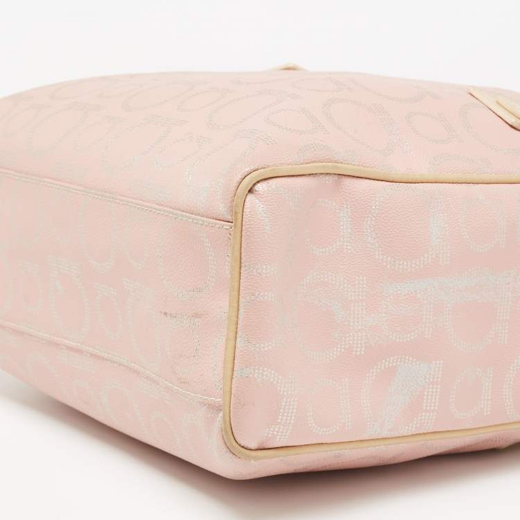 Pre Owned Salvatore Ferragamo Pink/Beige Signature Coated Canvas and Leather Tote
