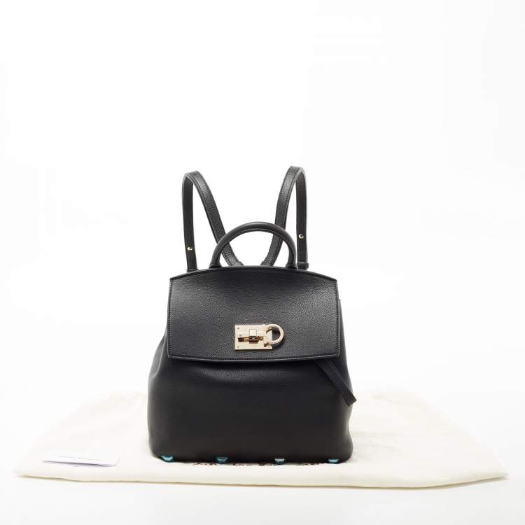 Pre Owned Salvatore Ferragamo Black Leather Studio Backpack