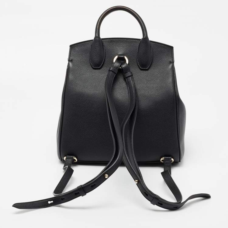 Pre Owned Salvatore Ferragamo Black Leather Studio Backpack