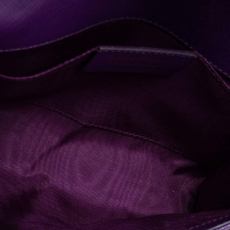 Pre Owned Salvatore Ferragamo Purple Leather Vara Bow Chain Bag