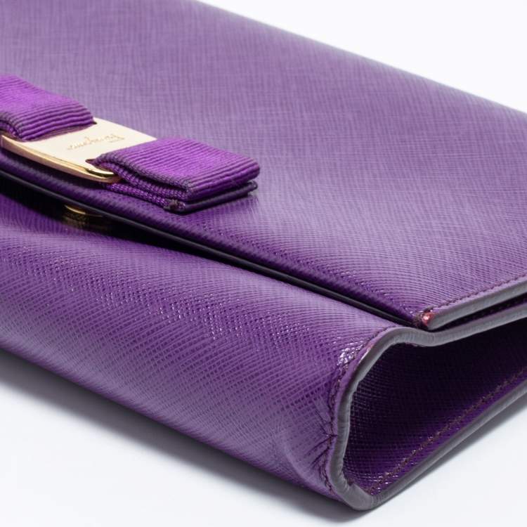 Pre Owned Salvatore Ferragamo Purple Leather Vara Bow Chain Bag