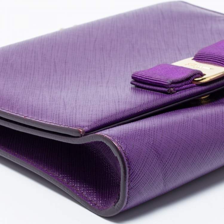 Pre Owned Salvatore Ferragamo Purple Leather Vara Bow Chain Bag