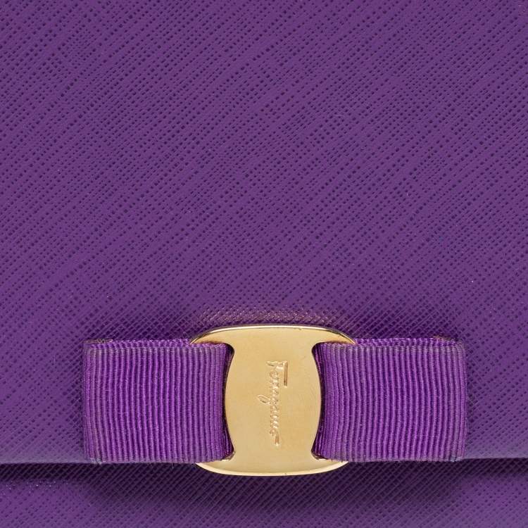 Pre Owned Salvatore Ferragamo Purple Leather Vara Bow Chain Bag