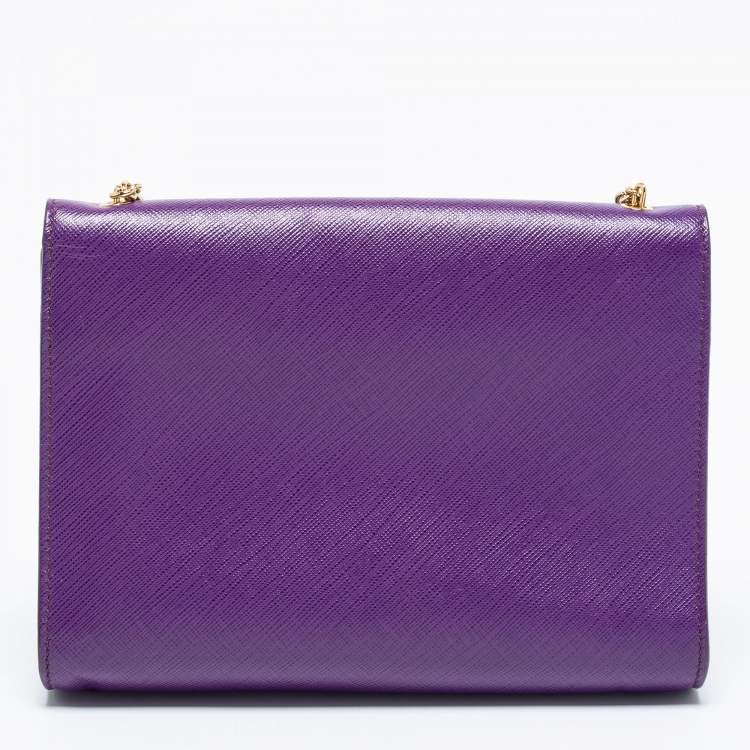 Pre Owned Salvatore Ferragamo Purple Leather Vara Bow Chain Bag