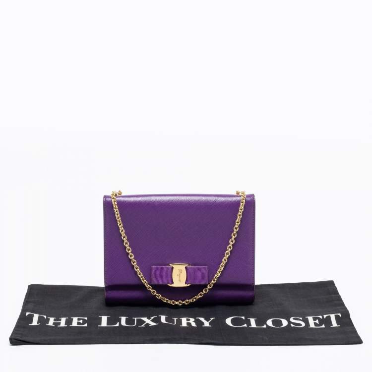 Pre Owned Salvatore Ferragamo Purple Leather Vara Bow Chain Bag