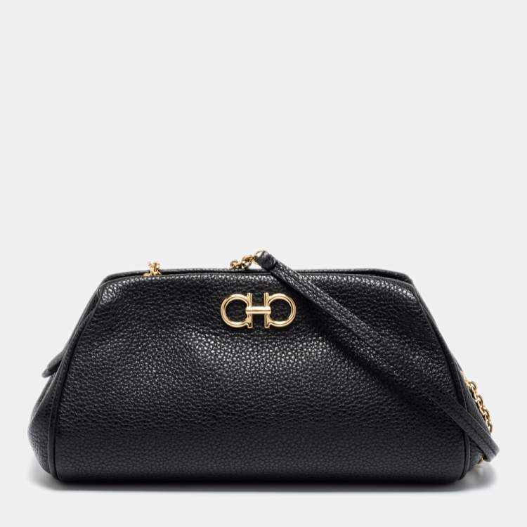 Pre Owned Salvatore Ferragamo Black Leather Gancini Crossbody Bag