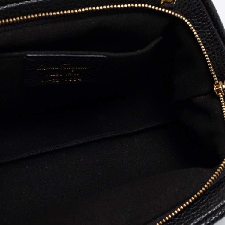 Pre Owned Salvatore Ferragamo Black Leather Gancini Crossbody Bag