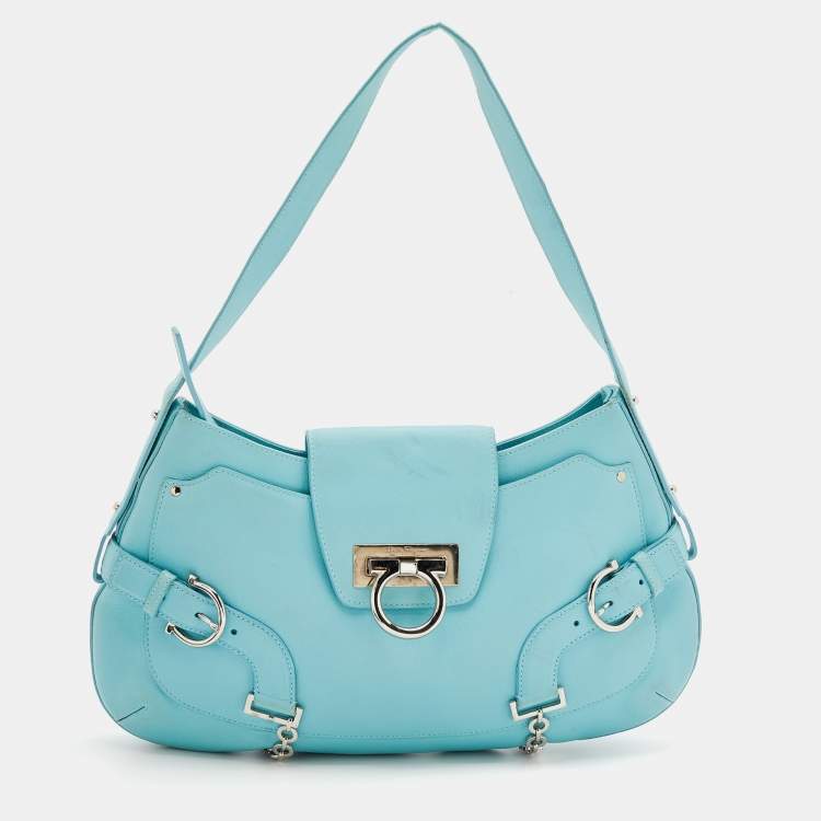 مملوكة مسبقًا Salvatore Ferragamo Blue Leather Flap Shoulder Bag