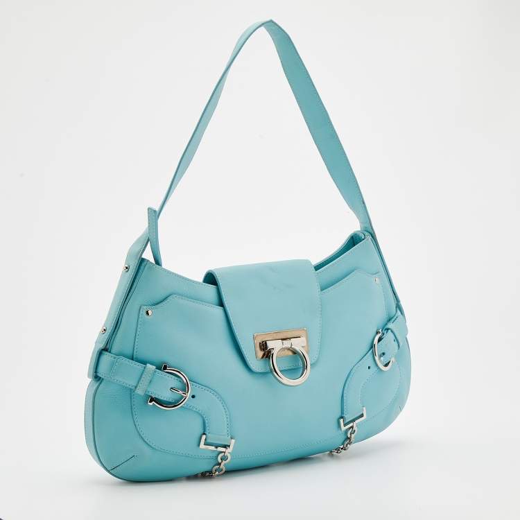 مملوكة مسبقًا Salvatore Ferragamo Blue Leather Flap Shoulder Bag