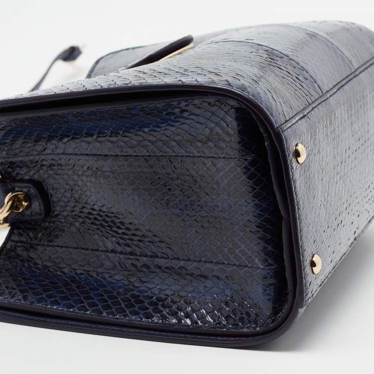 Pre Owned Salvatore Ferragamo Blue Python and Leather Thea Top Handle Bag