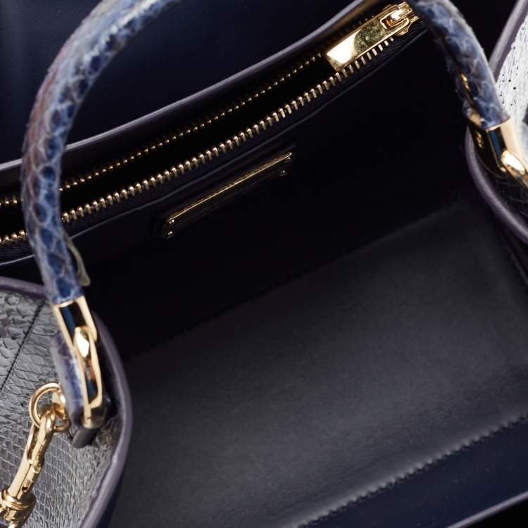 Pre Owned Salvatore Ferragamo Blue Python and Leather Thea Top Handle Bag