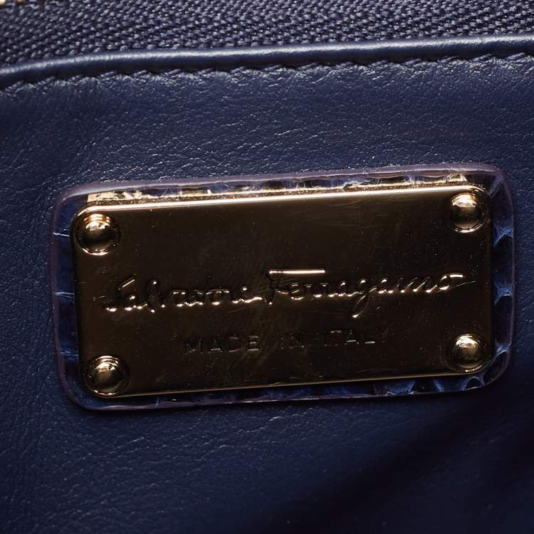 Pre Owned Salvatore Ferragamo Blue Python and Leather Thea Top Handle Bag