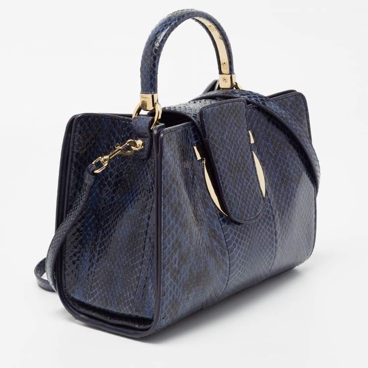 Pre Owned Salvatore Ferragamo Blue Python and Leather Thea Top Handle Bag