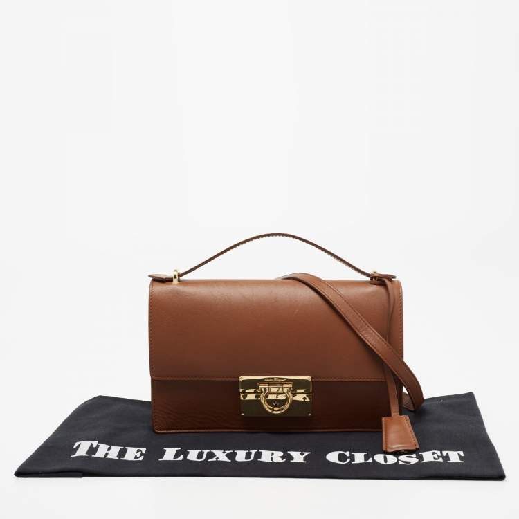 Pre Owned Salvatore Ferragamo Tan Leather Marisol Top Handle Bag