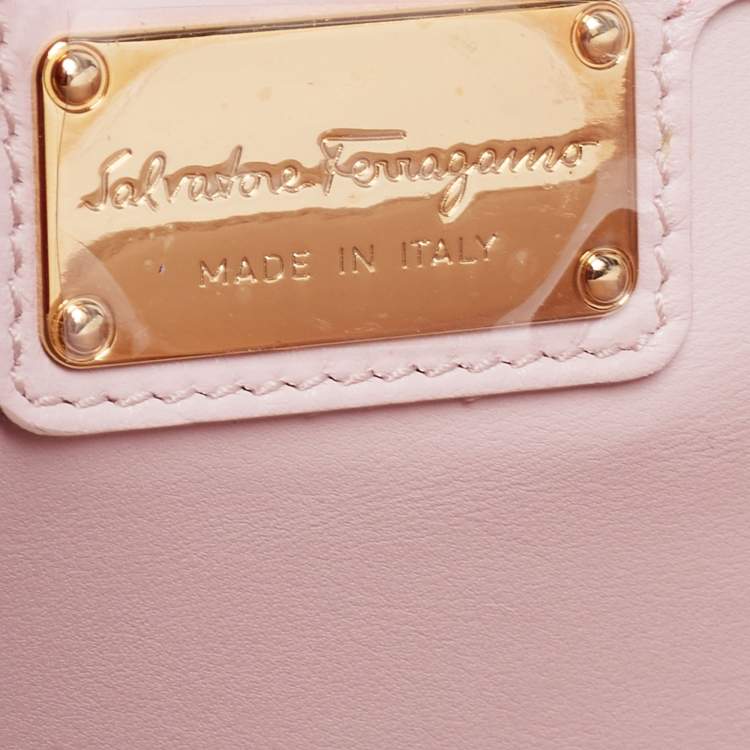 Pre Owned Salvatore Ferragamo Pale Pink Leather Vara Bow Shoulder Bag
