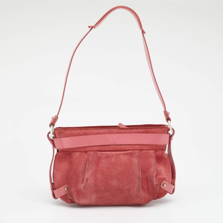 Pre Owned Salvatore Ferragamo Pink Suede and Leather Gancio Baguette Shoulder Bag