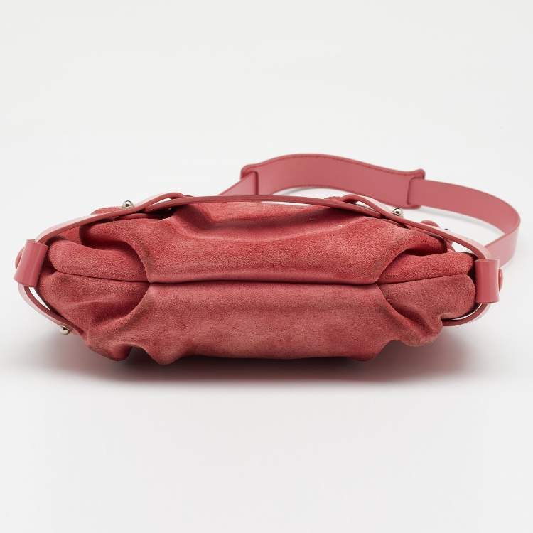 Pre Owned Salvatore Ferragamo Pink Suede and Leather Gancio Baguette Shoulder Bag