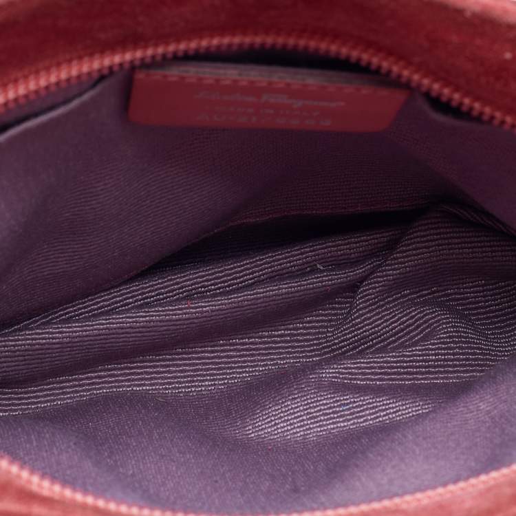 Pre Owned Salvatore Ferragamo Pink Suede and Leather Gancio Baguette Shoulder Bag