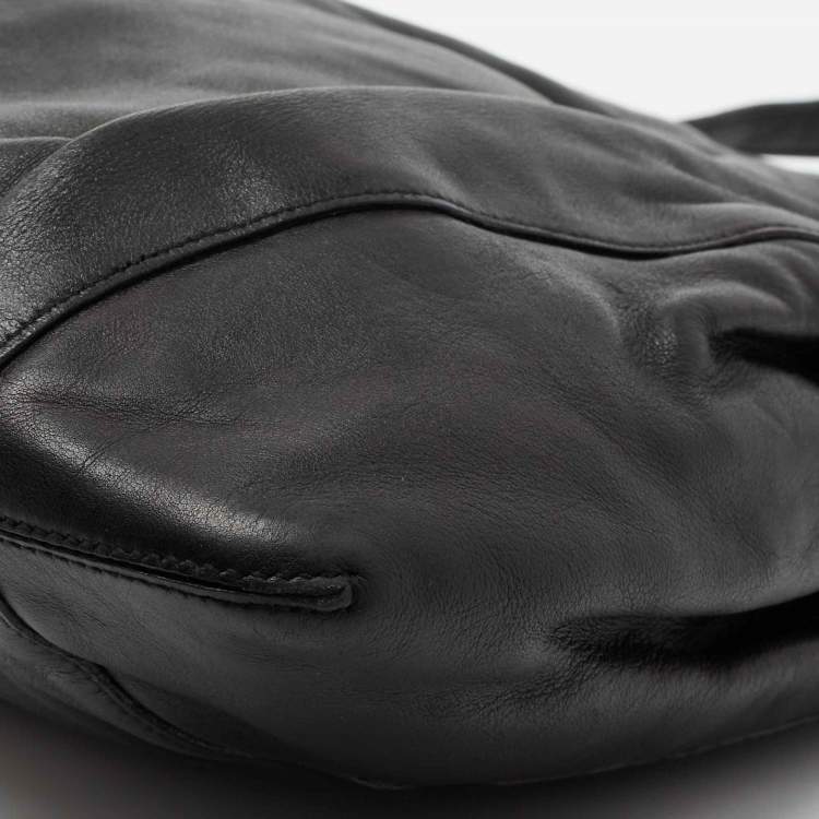 Pre Owned Salvatore Ferragamo Black Leather Gathered Tote