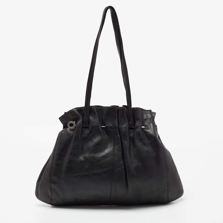 Pre Owned Salvatore Ferragamo Black Leather Gathered Tote