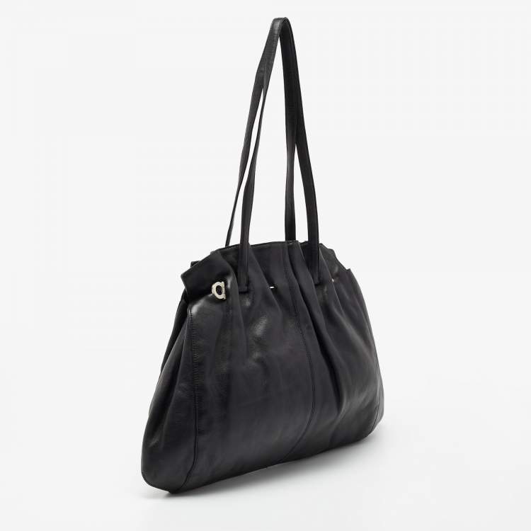 Pre Owned Salvatore Ferragamo Black Leather Gathered Tote