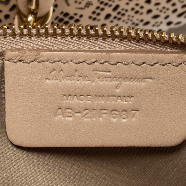 Pre Owned Salvatore Ferragamo Beige Laser Cut Leather Chain Tote