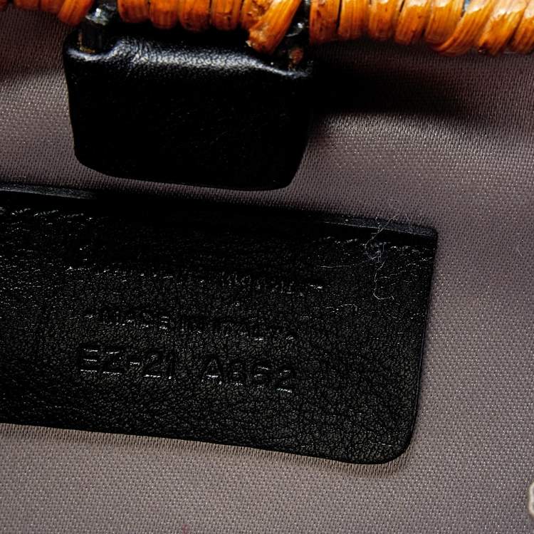 Pre Owned Salvatore Ferragamo Black/Brown Rattan and Satin Bow Chain Clutch 