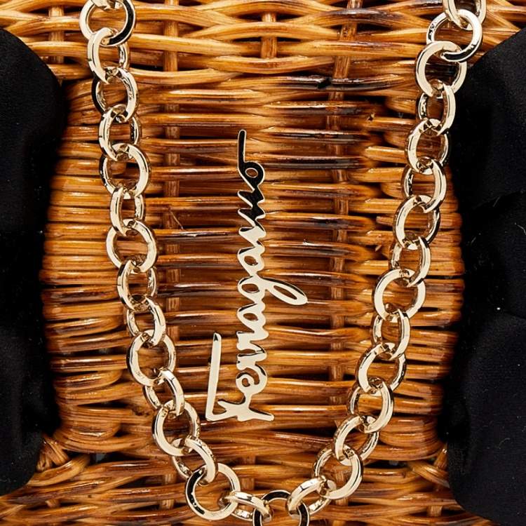 Pre Owned Salvatore Ferragamo Black/Brown Rattan and Satin Bow Chain Clutch 