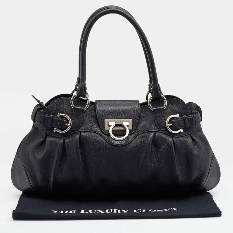 Pre Owned Salvatore Ferragamo Black Leather Marisa Satchel
