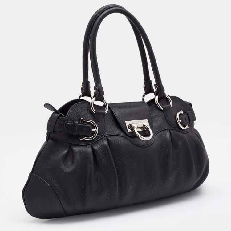Pre Owned Salvatore Ferragamo Black Leather Marisa Satchel
