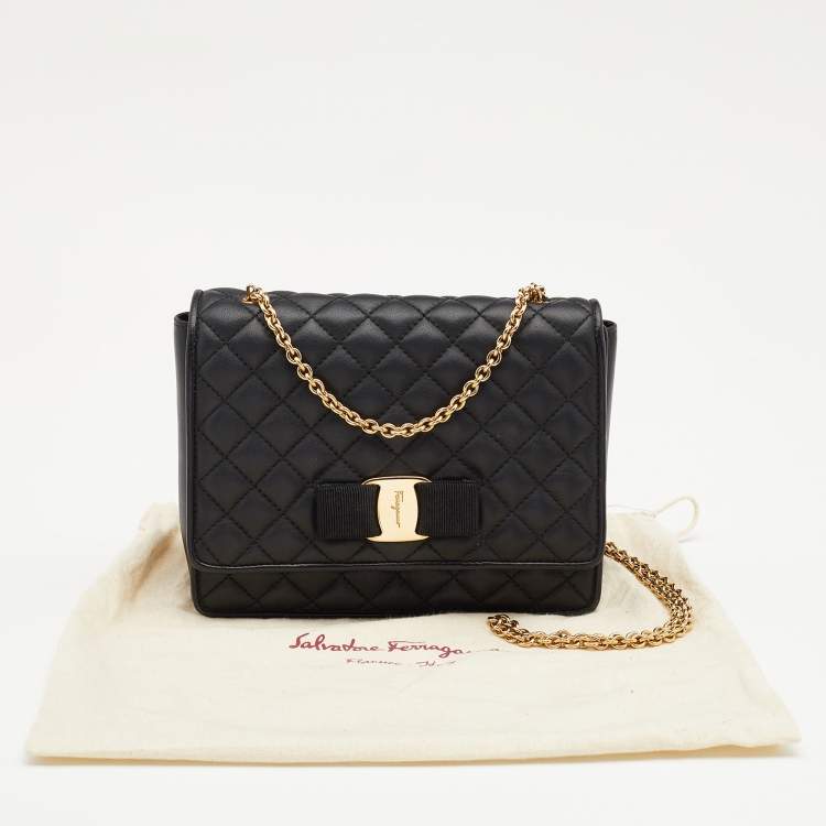 Pre Owned Salvatore Ferragamo Black Quilted Leather Ginny Shoulder Bag