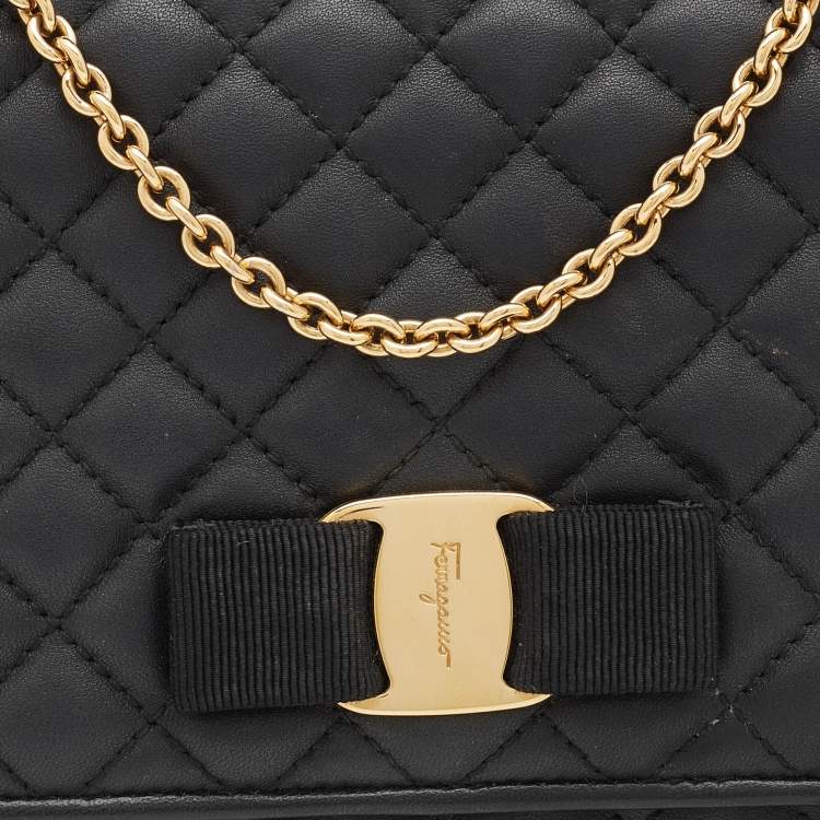 Pre Owned Salvatore Ferragamo Black Quilted Leather Ginny Shoulder Bag