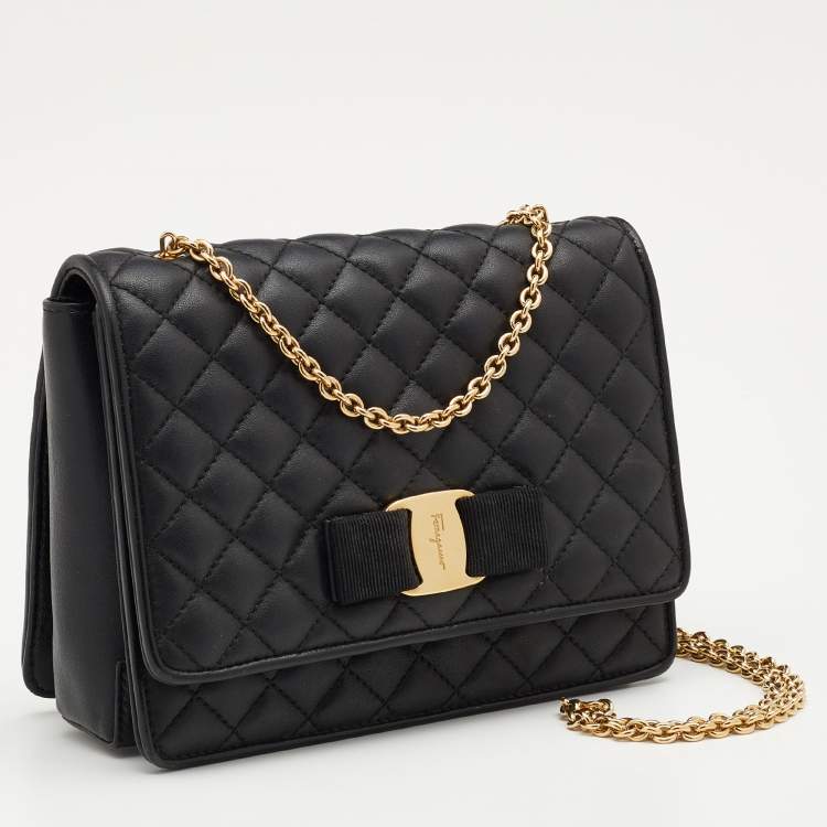 Pre Owned Salvatore Ferragamo Black Quilted Leather Ginny Shoulder Bag