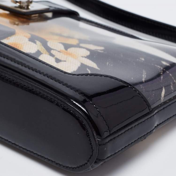 Pre Owned Salvatore Ferragamo Black/Transparent Patent Leather and PVC Baguette Bag