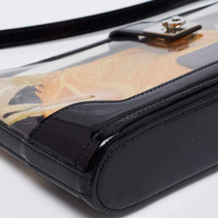 Pre Owned Salvatore Ferragamo Black/Transparent Patent Leather and PVC Baguette Bag