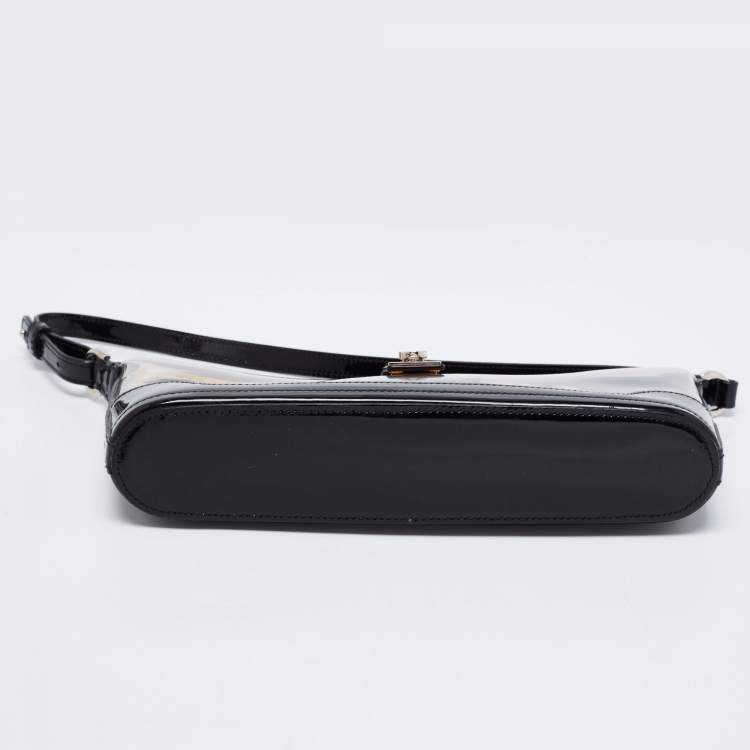 Pre Owned Salvatore Ferragamo Black/Transparent Patent Leather and PVC Baguette Bag
