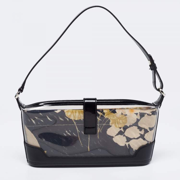 Pre Owned Salvatore Ferragamo Black/Transparent Patent Leather and PVC Baguette Bag