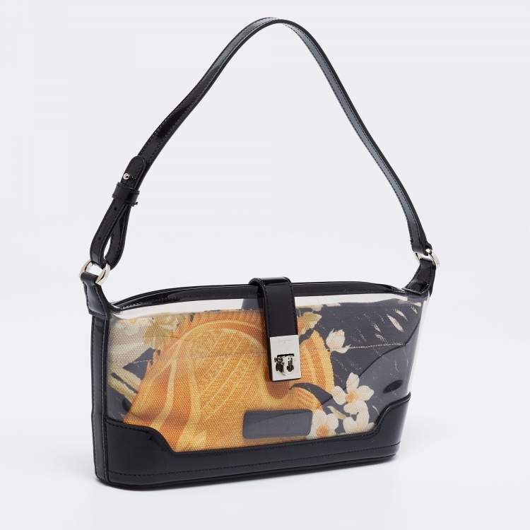 Pre Owned Salvatore Ferragamo Black/Transparent Patent Leather and PVC Baguette Bag