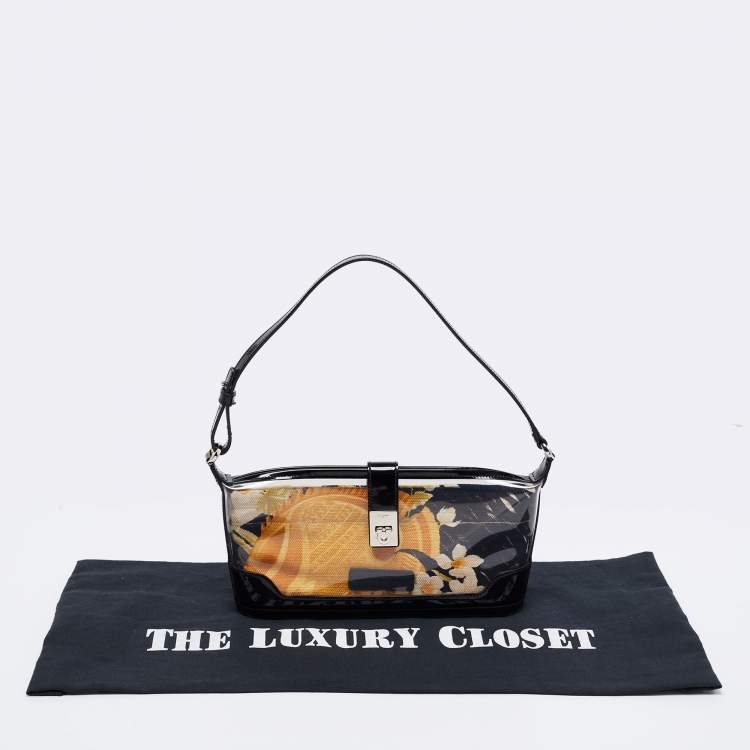 Pre Owned Salvatore Ferragamo Black/Transparent Patent Leather and PVC Baguette Bag