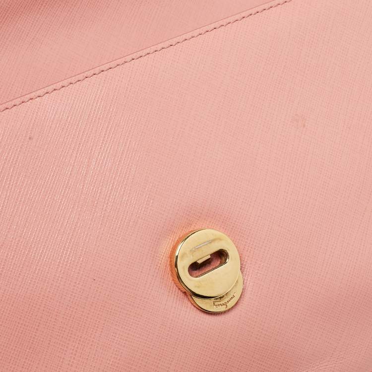 Pre Owned Salvatore Ferragamo Salmon Pink Leather Ginny Chain Shoulder Bag