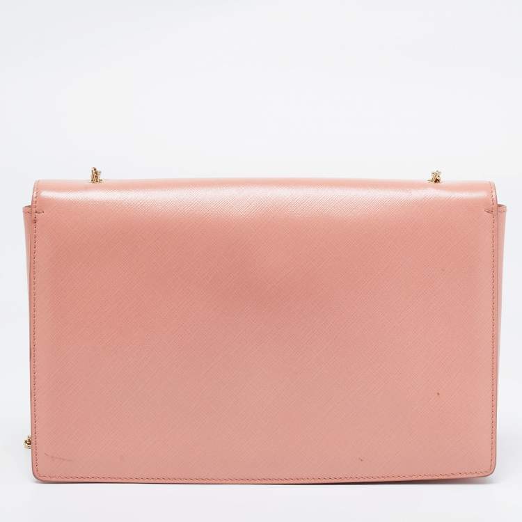 Pre Owned Salvatore Ferragamo Salmon Pink Leather Ginny Chain Shoulder Bag