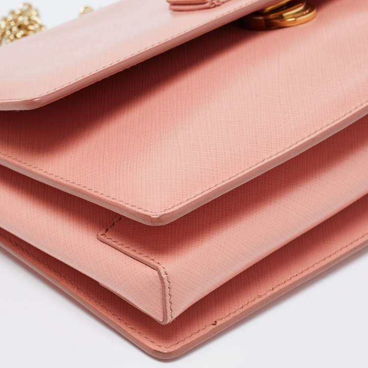 Pre Owned Salvatore Ferragamo Salmon Pink Leather Ginny Chain Shoulder Bag