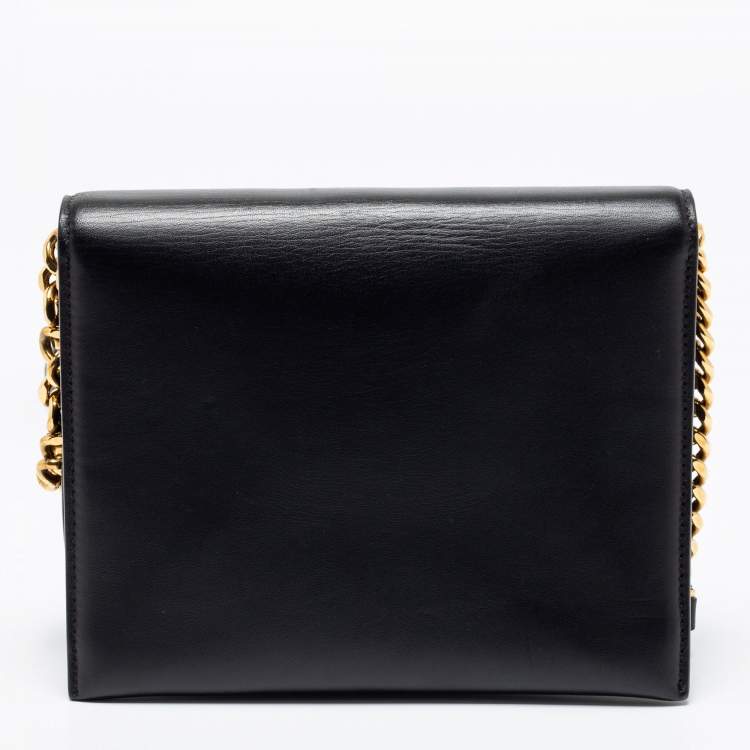 Pre Owned Salvatore Ferragamo Black Leather Trifolio Flap Crossbody Bag 