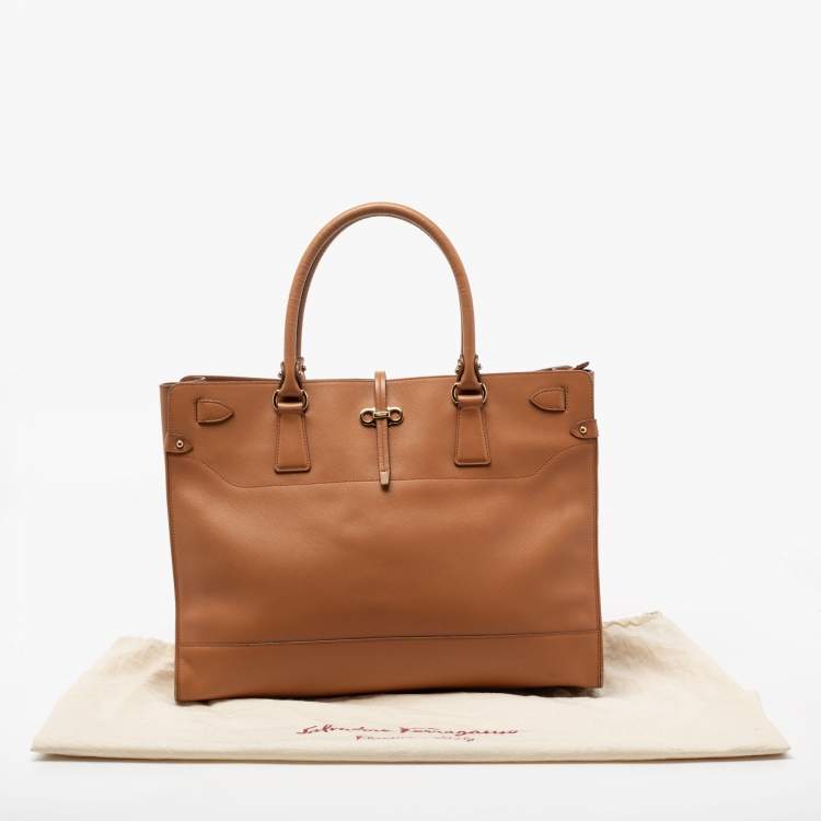 Pre Owned Salvatore Ferragamo Brown Leather Large Briana Tote